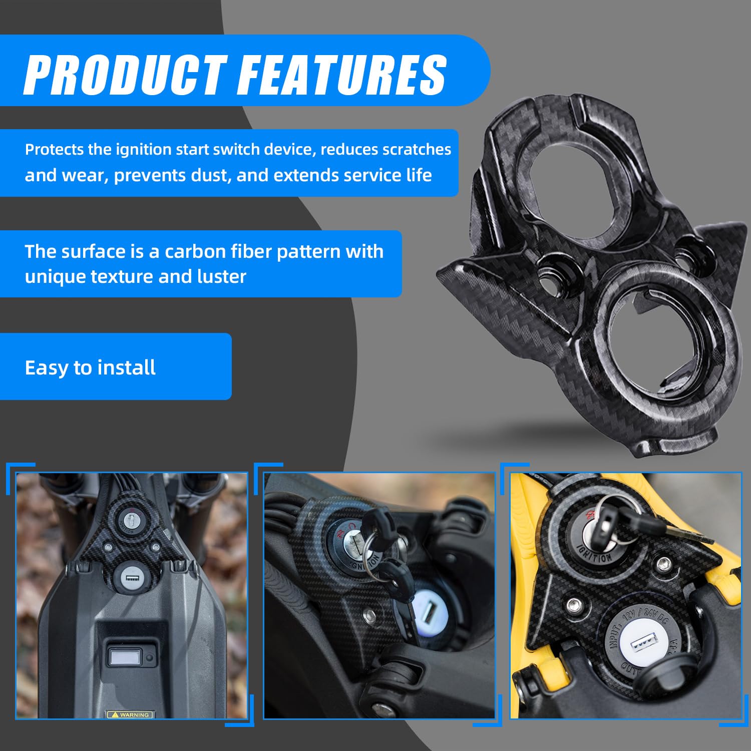 Motorcycle Ignition Cover,Ignition Key Cover Ignition Switch Decoration Ring for Surron Light Bee X/S X260/X160 Electric Dirt Bike-Carbon Fiber Pattern