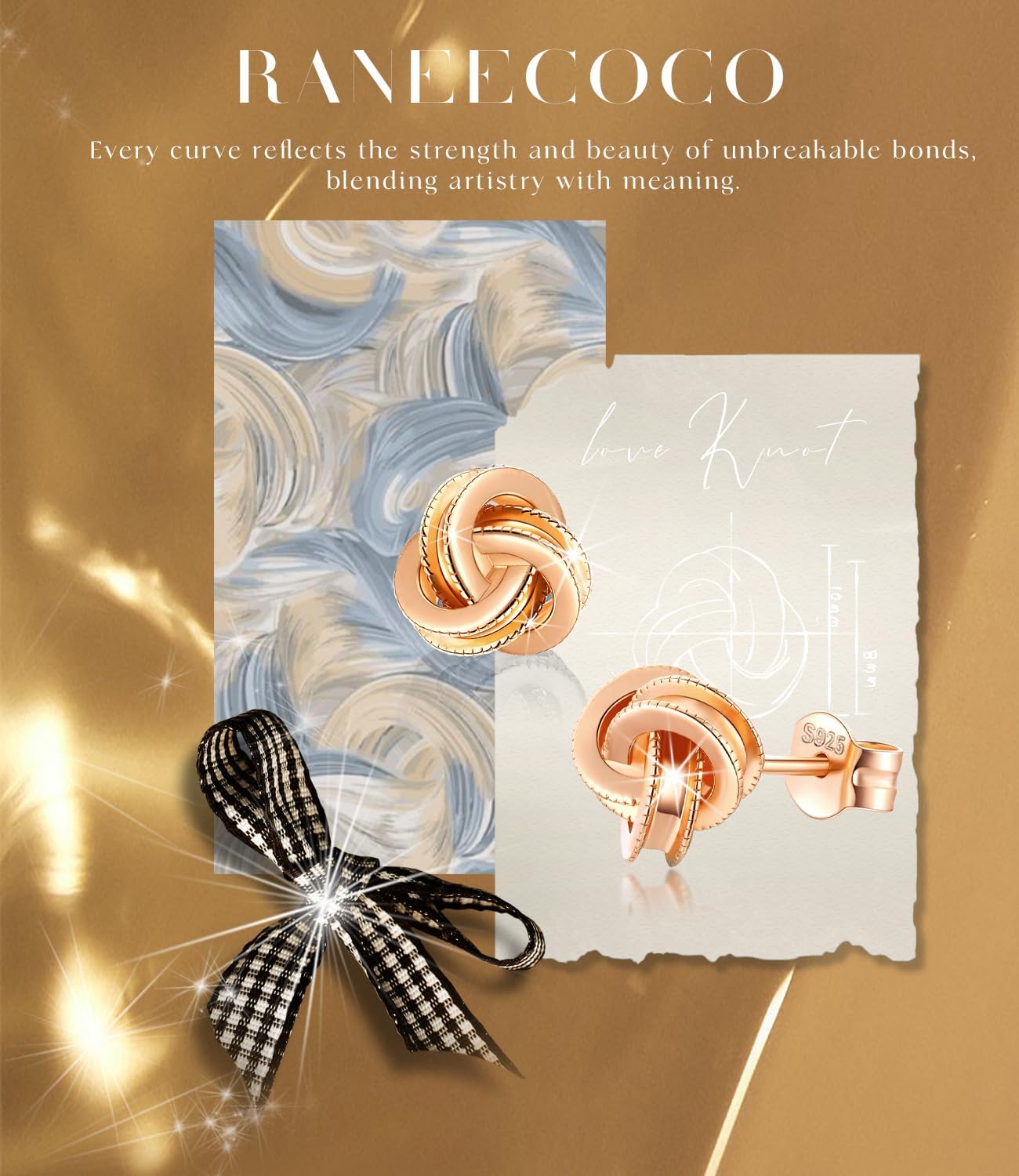 Gold Plated Sterling Silver Studs Love Knot Earrings For Women | Hypoallergenic & Nickle Free Jewelry for Sensitive Ears - Image 8