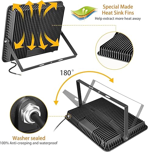 Vista 29 de Luz de inundación LED de 300 W (equivalente a 2000 W), súper brillante 42,500 lm 5000 K, luz diurna IP66, impermeable, seguridad al aire libre, 300W