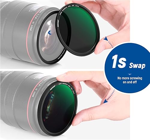 Miniatura 2 de NEEWER Juego de filtros magnéticos de lente ND 5 en 1 de 2.441 in, filtro de difusión negra 1/4, anillo adaptador magnético GND8, ND8, ND64, vidrio