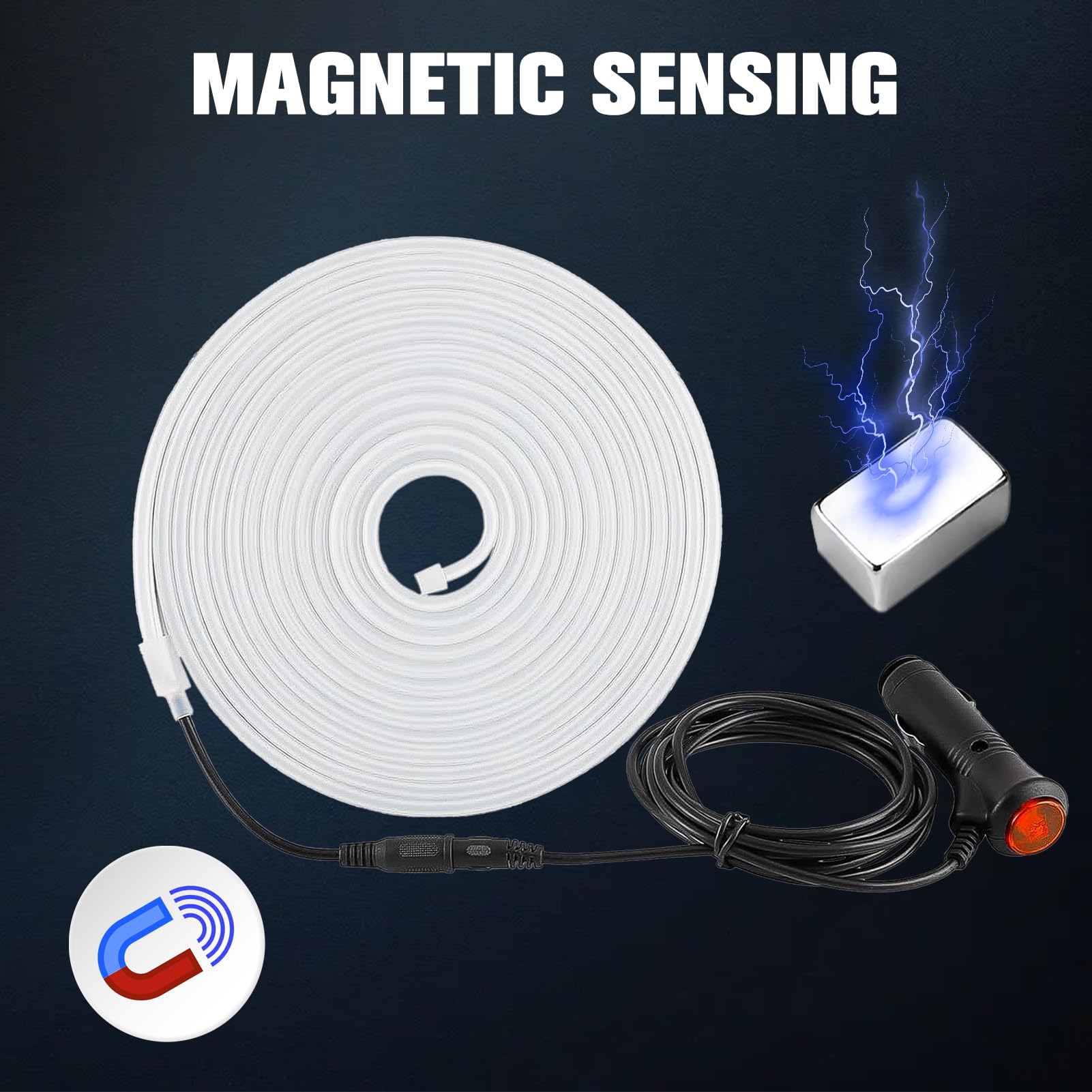 DIBMS Tira de Luz LED de Flujo Dinámico con Inducción Magnética de 177" para Maletero de Coche, Universal Flexible IP65 Impermeable Cortable de Silicona 12V Iluminación Ambiental Interior para Coches