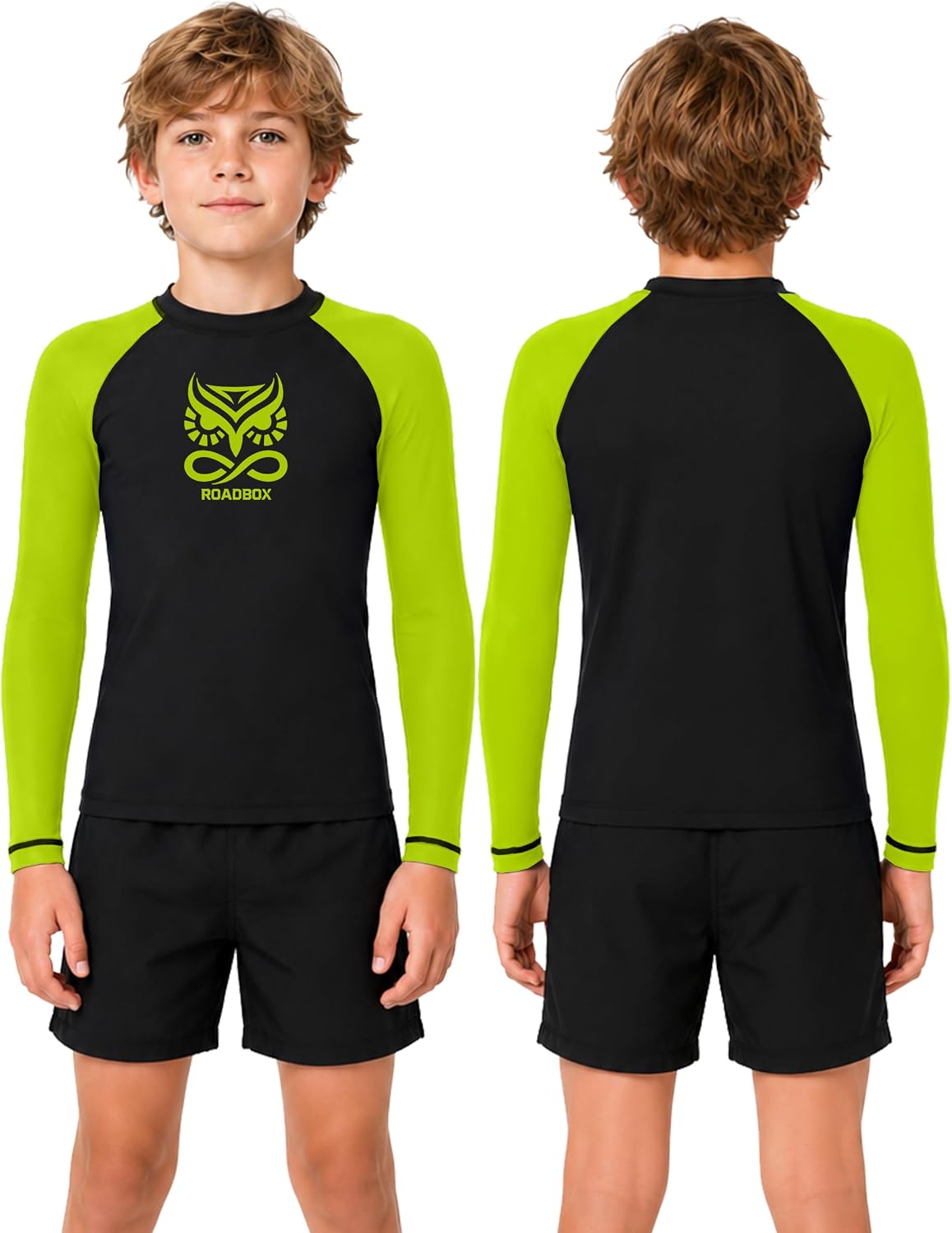 Roadbox Boys BJJ Rash Guard Long Sleeve, Kids Youth Jiu Jitsu No Gi Compression Shirt for Training MMA Wrestling Boxing Swim