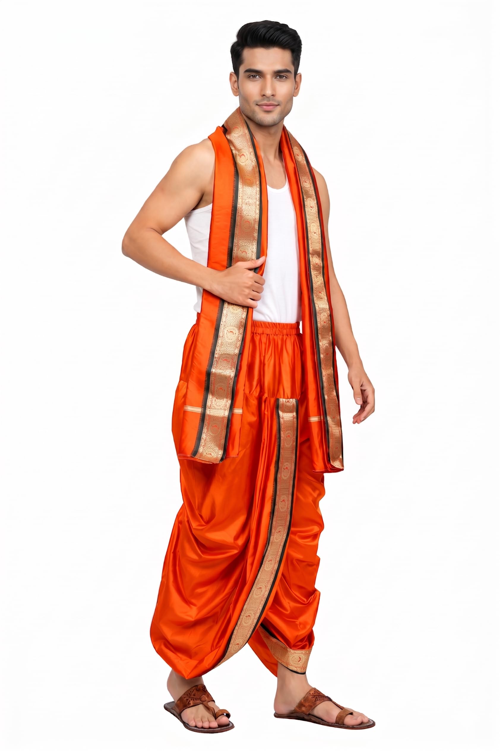 Mens Dhoti Pant Cotton Silk Blend | Readymade Traditional Bottom Wear for Men | Elastic Waist with Pocket | Lungi Ethnic Wear | Mundu Veshti for Festive & Daily Use-image-4