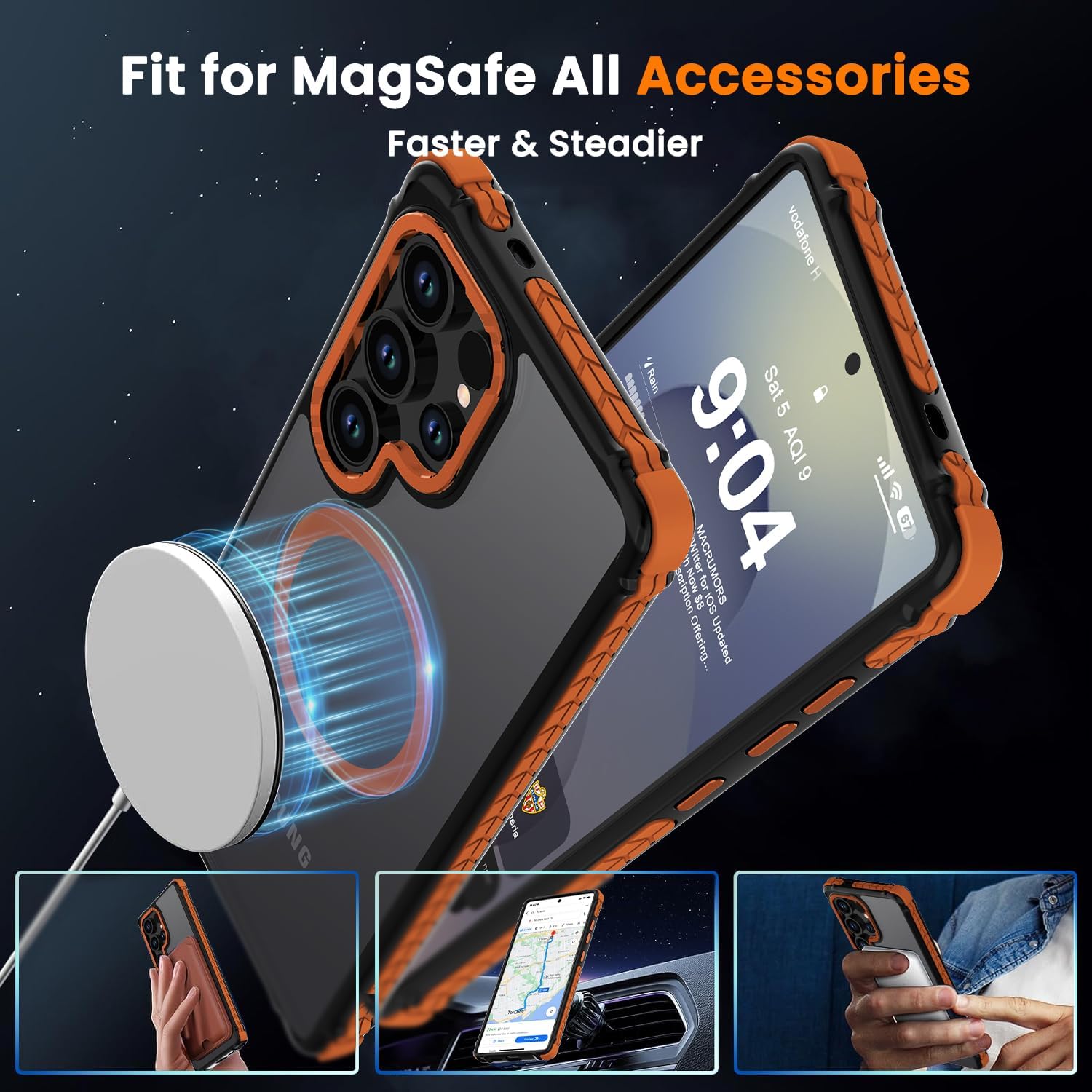 DEERLAMN Strong Magnetic Case for Samsung Galaxy S24 Ultra 6.8-Inch,[Compatible with Magsafe][Military Grade Drop Protection] Translucent Matte Shockproof Protective Phone Cover, Frosted Orange - Image 5