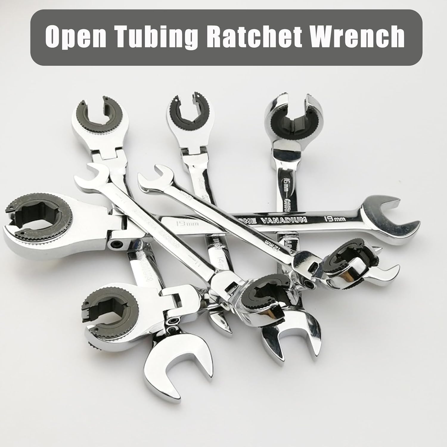 JUNENTER オープンエンドラチェットレンチ、スイベルヘッドラチェットレンチ - メトリック CR-V スチール、72歯、5&deg;ス