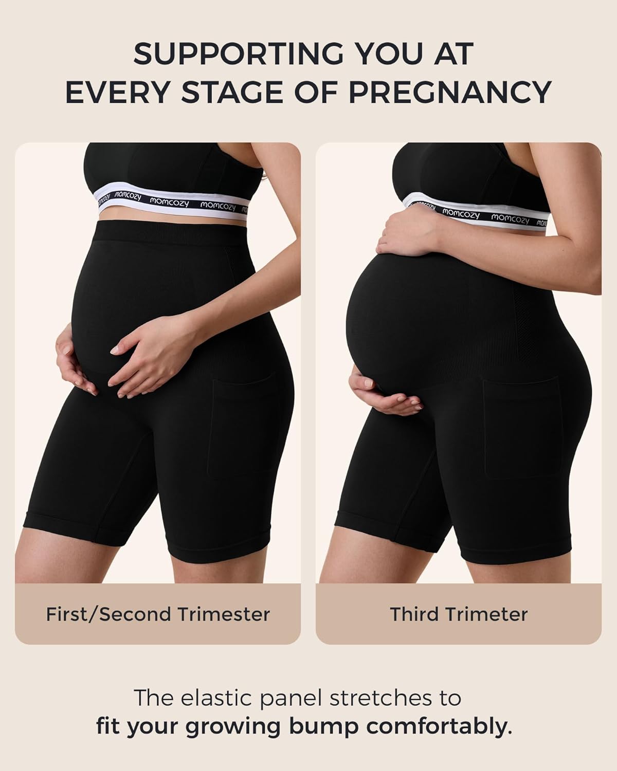 Momcozy Women Maternity Biker Shorts with Pocket 6" Over Belly High Waisted Pregnancy Yoga Shorts Seamless Casual Activewear