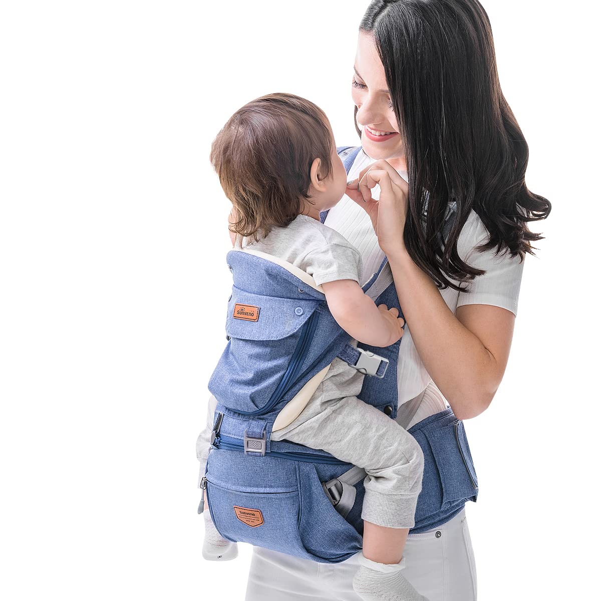 SUNVENO Baby Hipseat Ergonomic Baby Carrier Soft Cotton 6 in 1 Safety Infant Newborn Hip Seat for Home, Outdoor, Travel, 6-36 Months Babies Girls and Boys, Blue