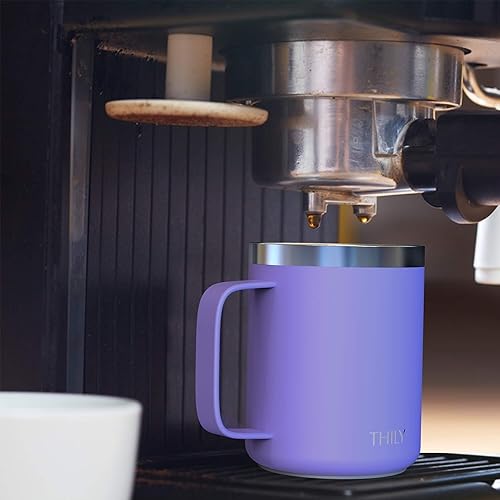 Miniatura 27 de THILY Taza de viaje aislada de acero inoxidable de 12 onzas, taza de café aislada al vacío con asa, tapa a prueba de derrames, mantiene el café frío