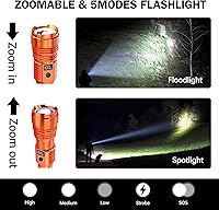 Vista 2 de Linternas recargables de alto lúmenes, luz LED súper brillante de luz de luz larga, linternas con zoom con pantalla digital LCD, 5 modos