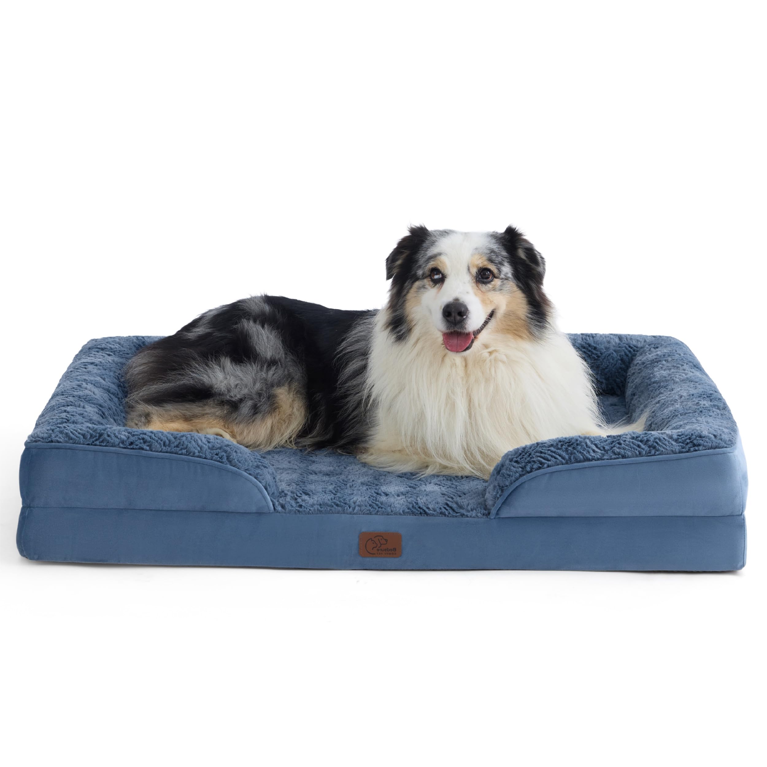 Bedsure Orthopedic Dog Bed for Extra Large Dogs - Calming XL Dog Sofa Beds with Luxurious Plush Washable, Pet Couch Bed with Removable Washable Cover, Waterproof Lining and Nonskid Bottom, Blue