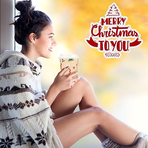 Miniatura 7 de 100 tazas de café desechables de Navidad de 12 onzas con tapas, tazas de papel de Navidad, tazas de té de Navidad a granel, tazas calientes para