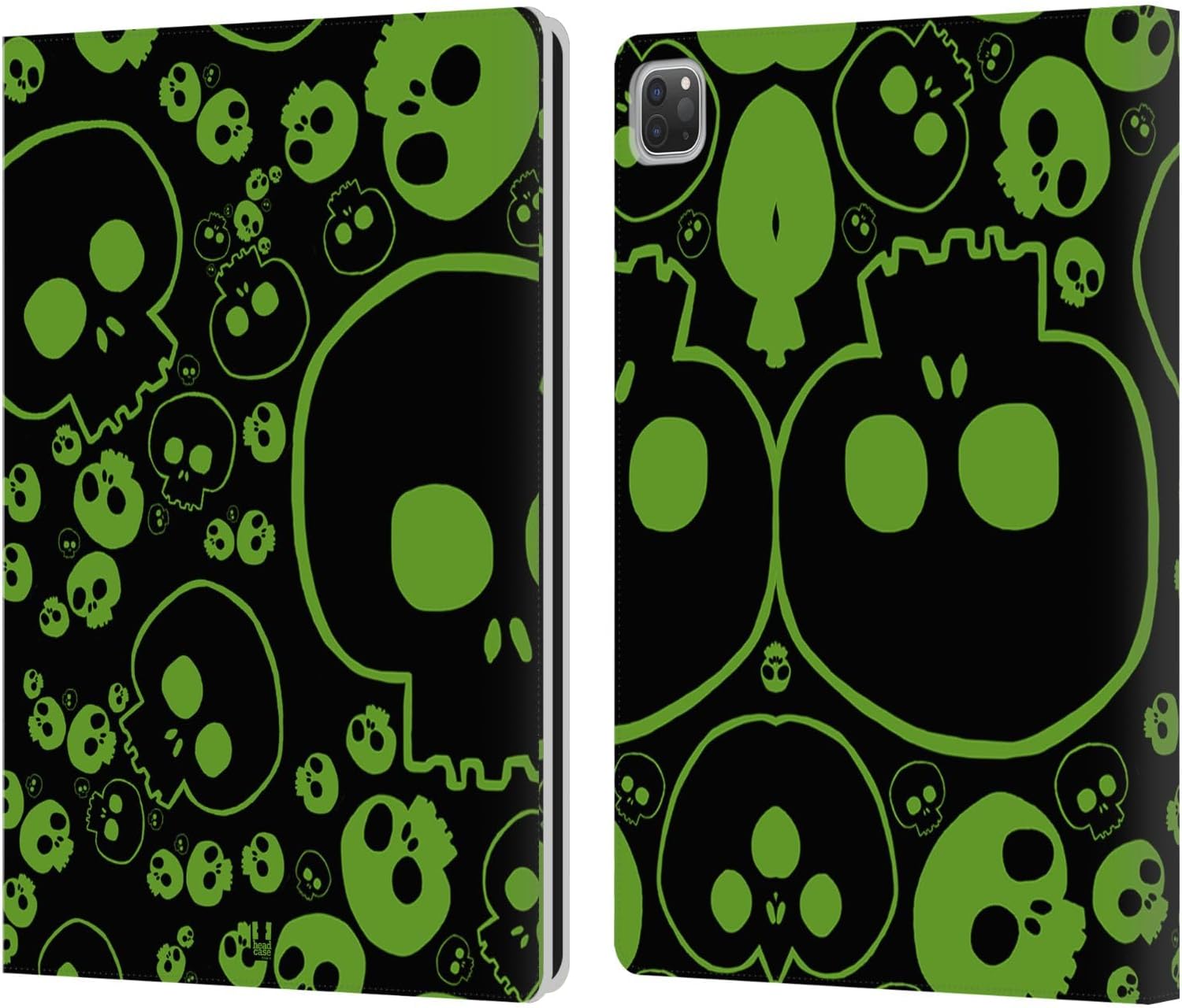 Head Case Designs Green Jazzy Skulls Leather Wallet Case Compatible with Apple iPad Pro 12.9 2020/2021/2022
