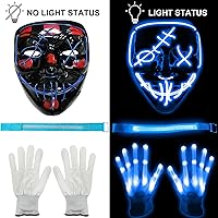 Vista 5 de 3 Set Halloween Led Mask Light Up Scary Mask Gloves and led Armbands Glow in the Dark Halloween Costume Party for Adult Kid