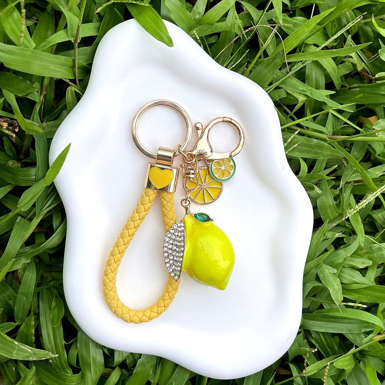Lemon Keychain Cute Fruit Bag Charm for Women, Purse Citrus Pendant Key Ring Gift for Girls - Image 6