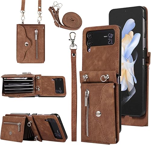 Miniatura 8 de Asuwish Funda para teléfono Samsung Galaxy Z Flip 4 5G 2022 con correa cruzada para muñeca, cordón, soporte para tarjeta de crédito, ranura para el