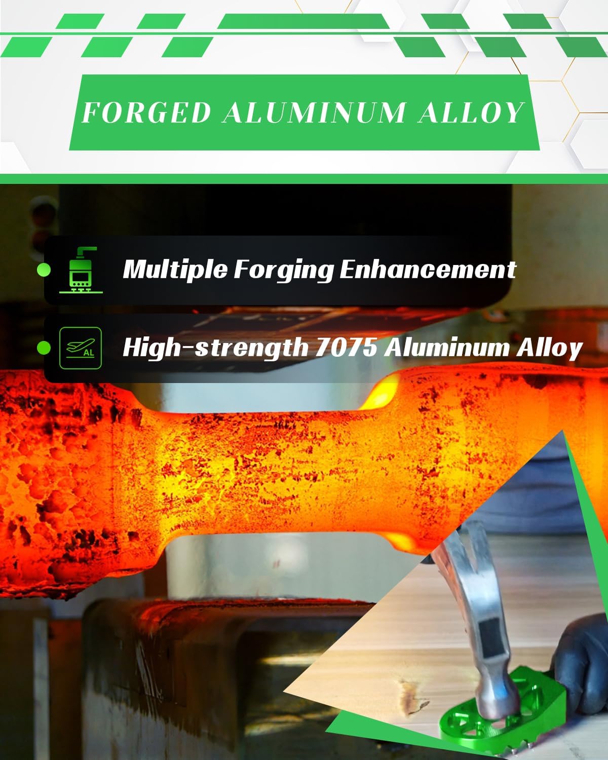 JFG RACING Dirt Bike Foot Pegs Rest Pedal Footpeg for KLX140/140L 2008-2026, KLX140G 2017-2026, KX65 2000-2026, KX85 2001-2025, KX100 1998-2021 And More Dirt Bikes, GREEN