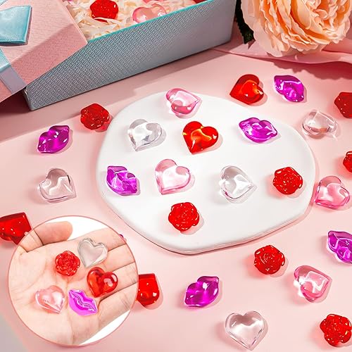 Miniatura 5 de ZHWKMYP 260 piezas de relleno de jarrón para el día de San Valentín, mini gemas de rosas acrílicas de corazón rosa rojo para centros de mesa,
