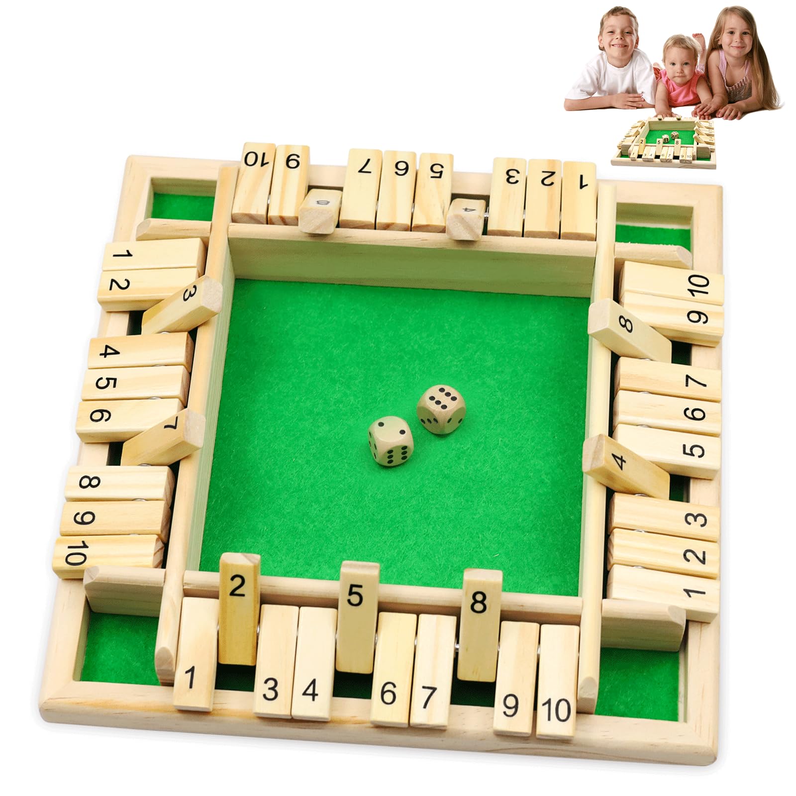 MZSX Gioco da tavolo in legno con dadi, 1-4 giocatori Chiudi la scatola Gioco di dadi Matematica Abilità Montessori Giocattolo educativo, Gioco