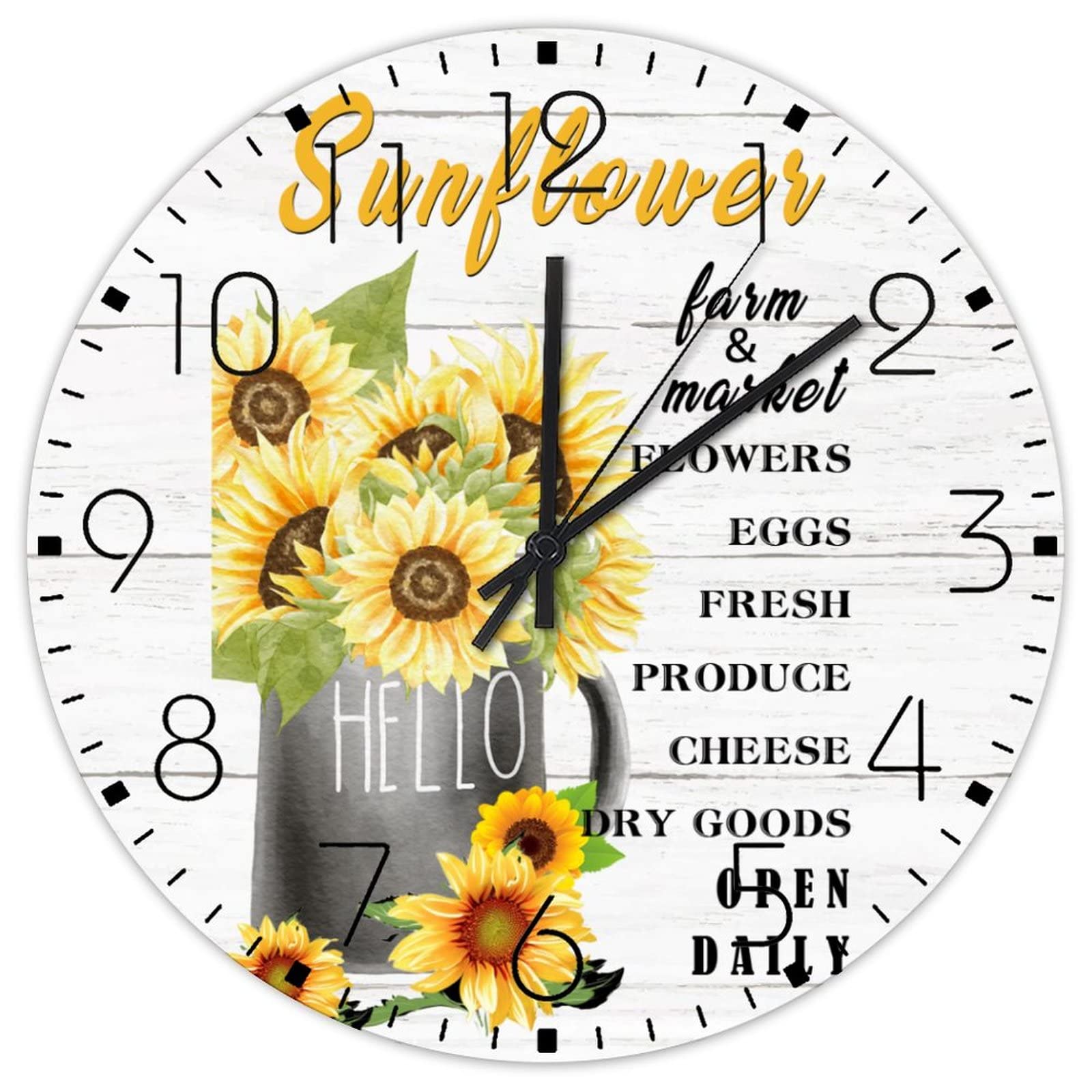 Horloge murale ronde en bois de 38,1 cm avec motif tournesol, finition artisanale