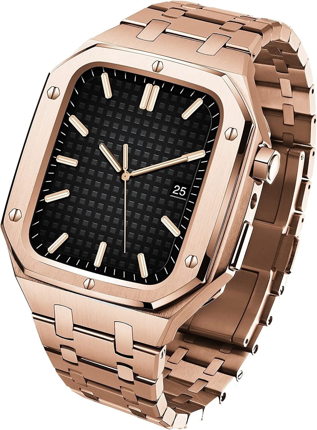 Sexy outfit Pasek do zegarka z metalu szlachetnego + etui do zegarka, do paska do zegarka Apple 44 mm 45 mm pasek ze stali nierdzewnej do bransoletki, do serii IWatch 8 7 6 SE 5 4