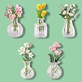 ZOYVUX Cute Mini Vase Magnets for Fridge, Tiny Plant Glass Vases with Flowers, Magnetic Refrigerator Decor for Kitchen, Office, Locker (5 Pack)