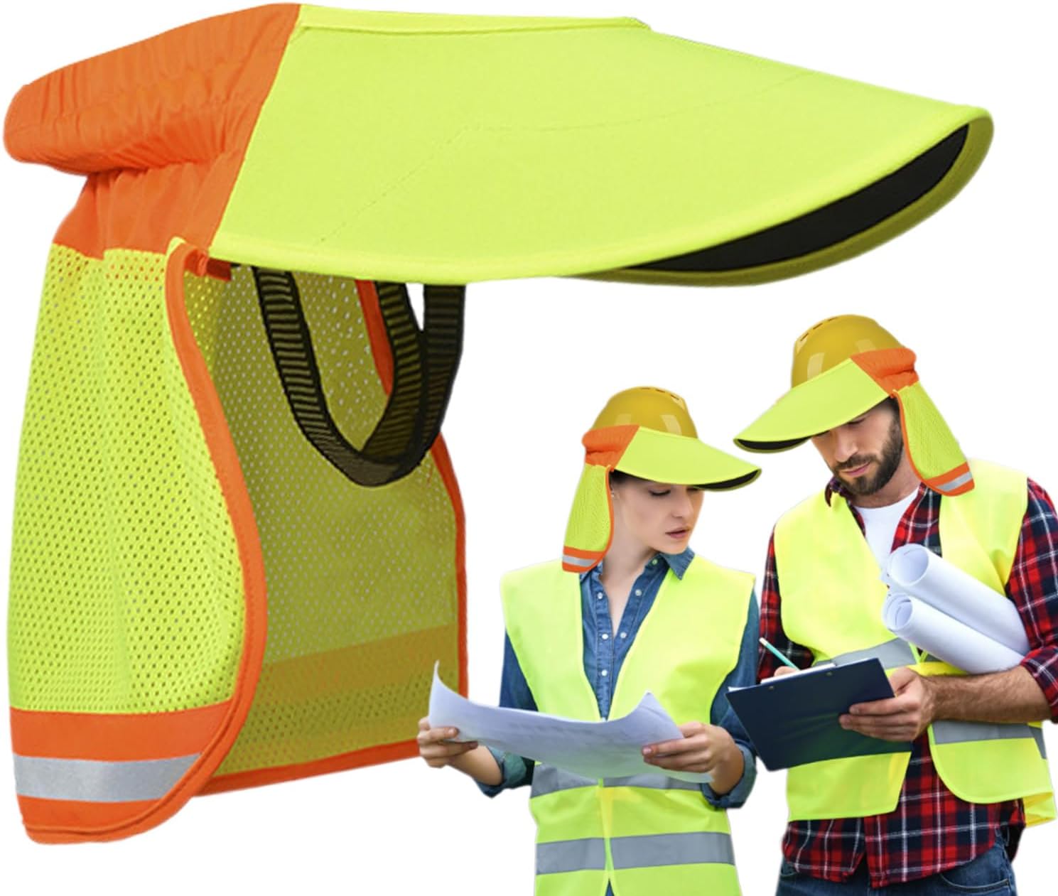 Hard Hat Sun Shield - Mesh Neck Shield Sun Visor | Hard Hat Neck Shade | Hard Hat Sun Shade | Safety Hard Hat Shade | Mesh Sunshade High Visibility | Breathable High Visibility Neck Sun Shield |