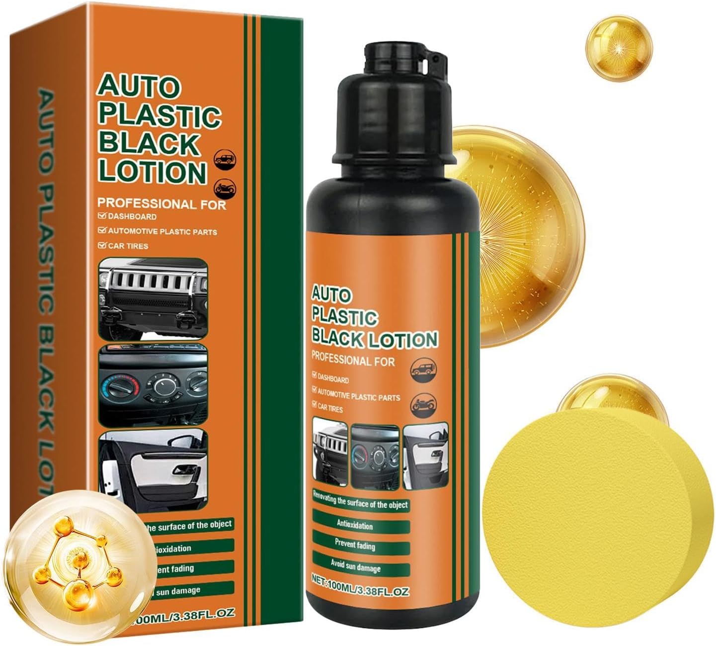 Car Trim Restorer, Interior Solution, Auto Detailing Protectant Coating, UV Fade Resistant Formula, Long Lasting Shine Finish, 100ml, for Sedan SUV Truck Dashboard Door Panel