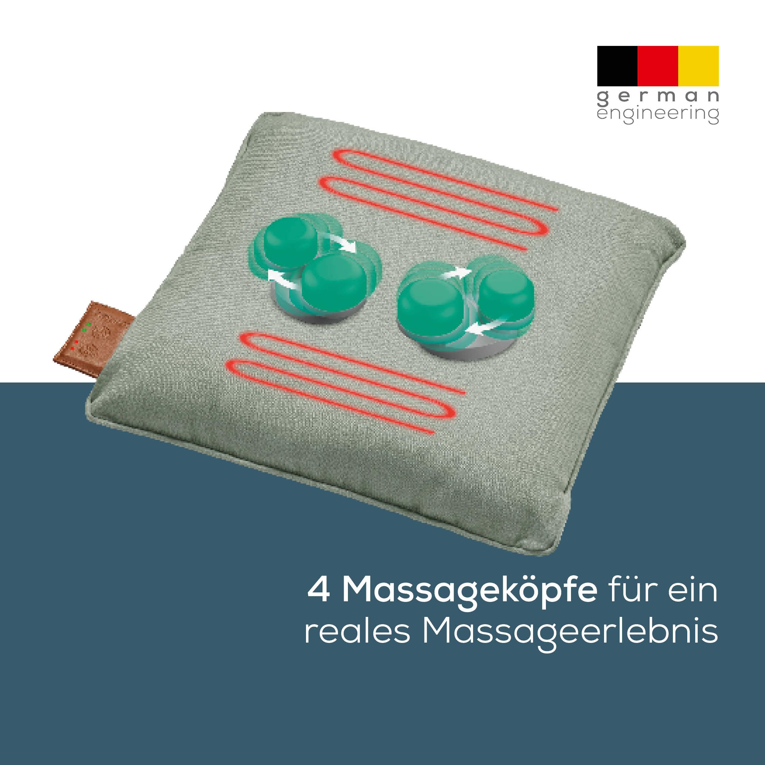 Beurer MG 139 Akku-Massagekissen mit Wärmefunktion, kabelloses Shiatsu-Massagekissen, zuschaltbare Wärme, hergestellt aus recyceltem Material, Maschinenwaschbar, Abschaltautomatik, 40 x 40 cm, Mint