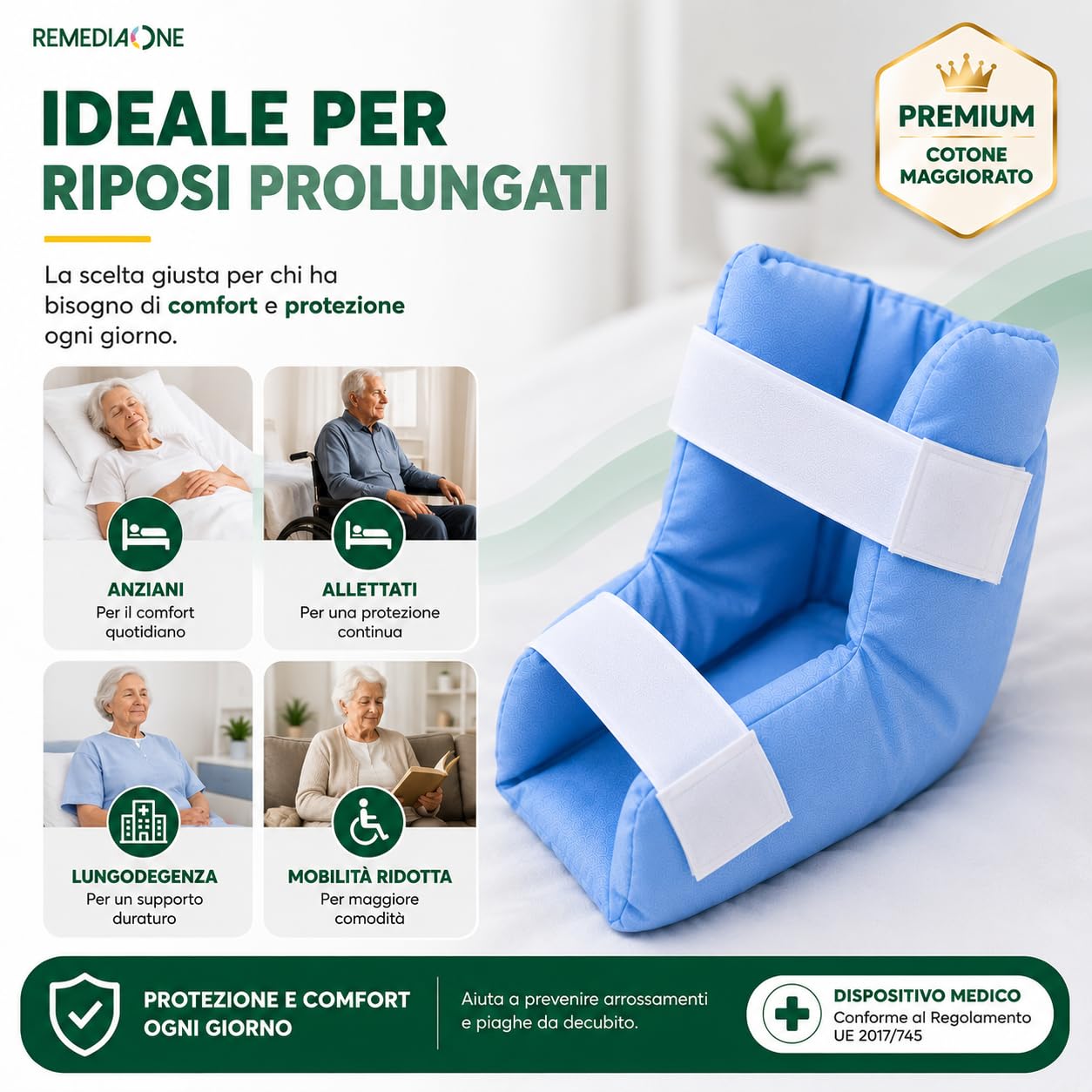 Talloniera Antidecubito in Fibra Cava Siliconata per Anziani e Allettati, Talloniera con Fodera in Cotone 100% e Velcro, 25×25×8cm, 1Pz