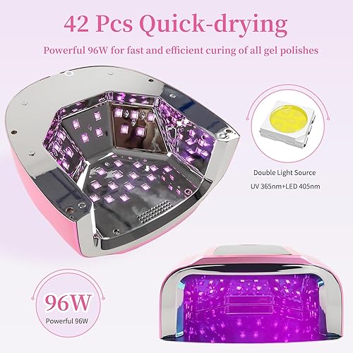 Miniatura 21 de Lámpara de uñas LED UV recargable de 96 W, luz UV inalámbrica portátil para uñas con pantalla LCD, sensor automático, 4 ajustes de temporizador