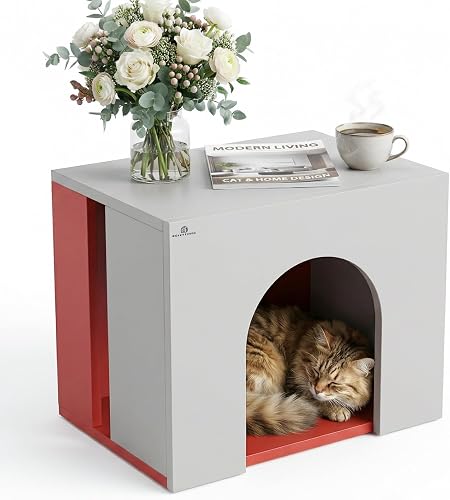 COIZYFUROM Cat Box Enclosure Aluminum Pet Side Table Litter Cabinet for Living R