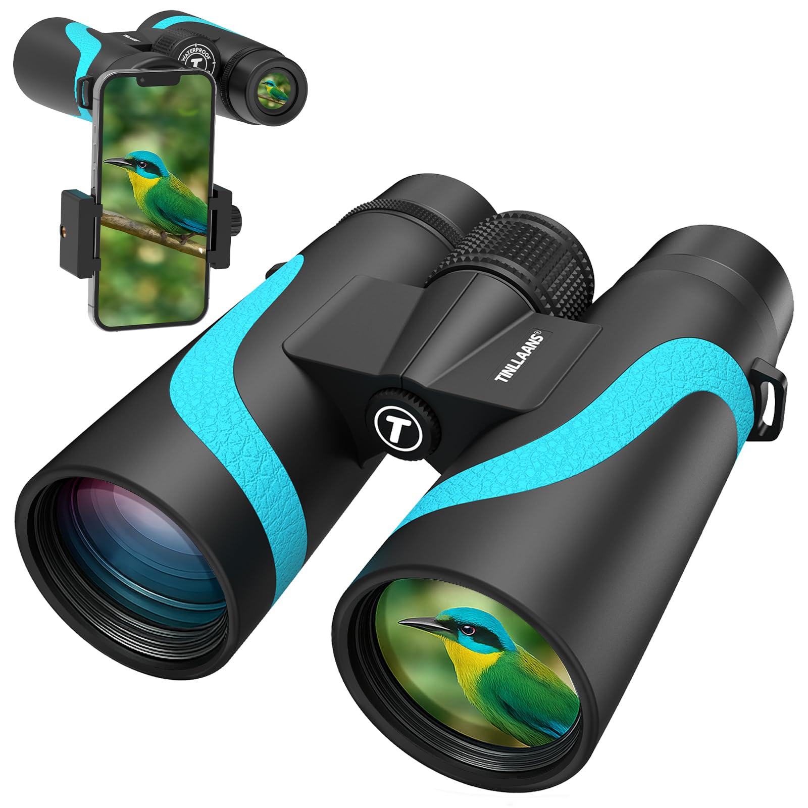 15x55 HD Binoculars for Adults – High Powered Large View, BAK4 Prism, Waterproof & Lightweight for Bird Watching, Hiking, Travel, Cruise, Sports with Phone Adapter (Blue)