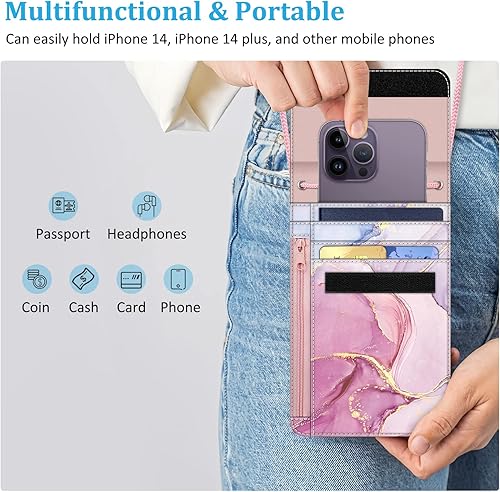 Vista 4 de Fintie Bolsa de viaje para el cuello, cartera para pasaporte, organizador con bloqueo RFID, Mármol brillante, Portátil