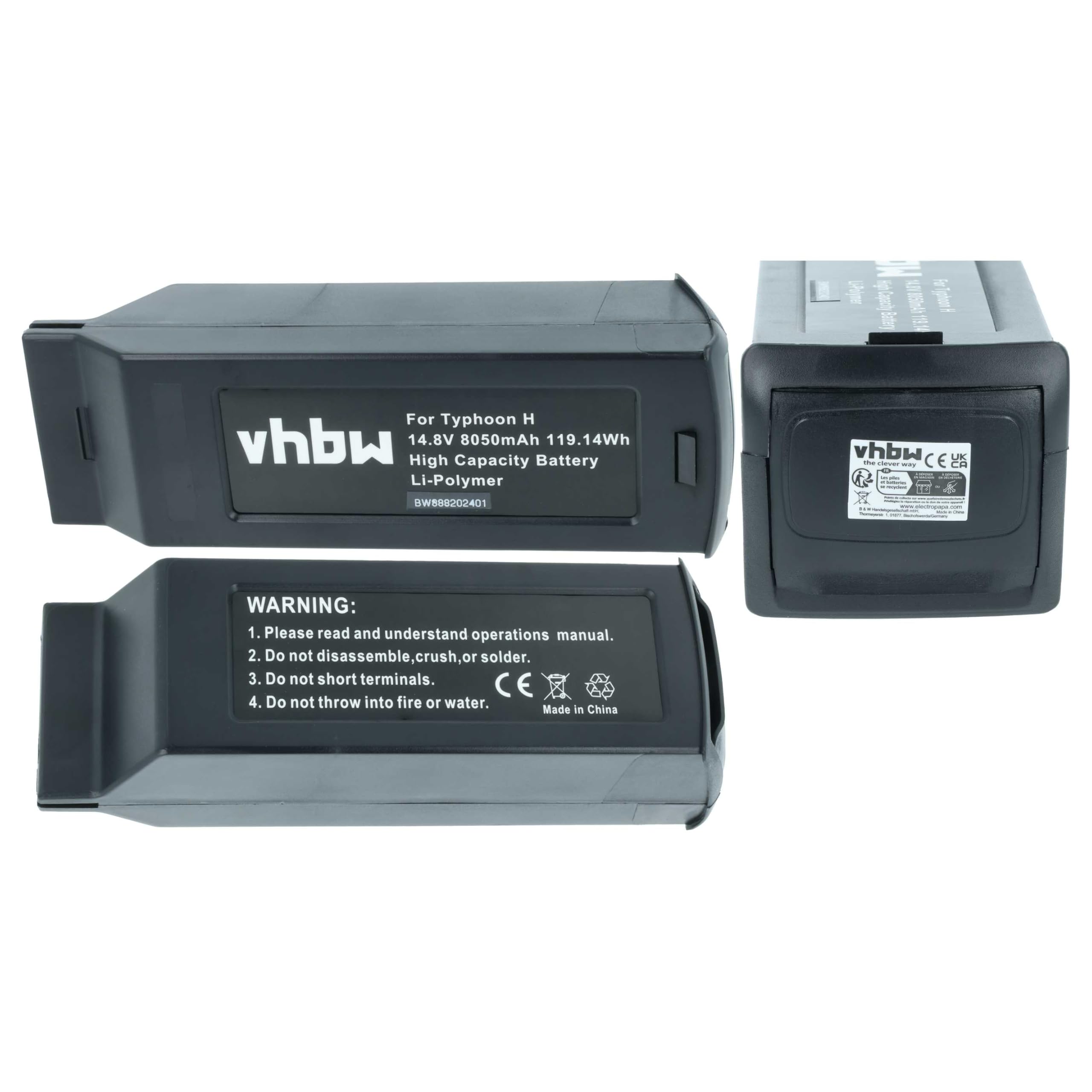 vhbw 2X Akku kompatibel mit Yuneec H480, Typhoon H Drohne Multicopter Quadrocopter (8050 mAh, 14,8 V, Li-Polymer)