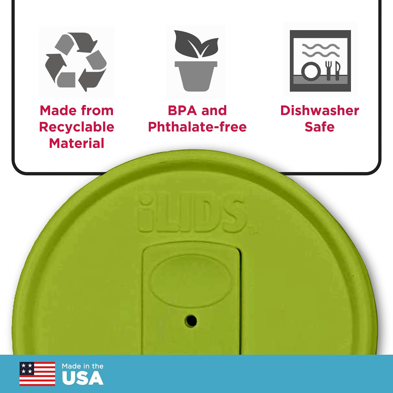 Mason Jar Drink Lid, Regular Mouth, Lime Green, 2 Pack, BPA-Free