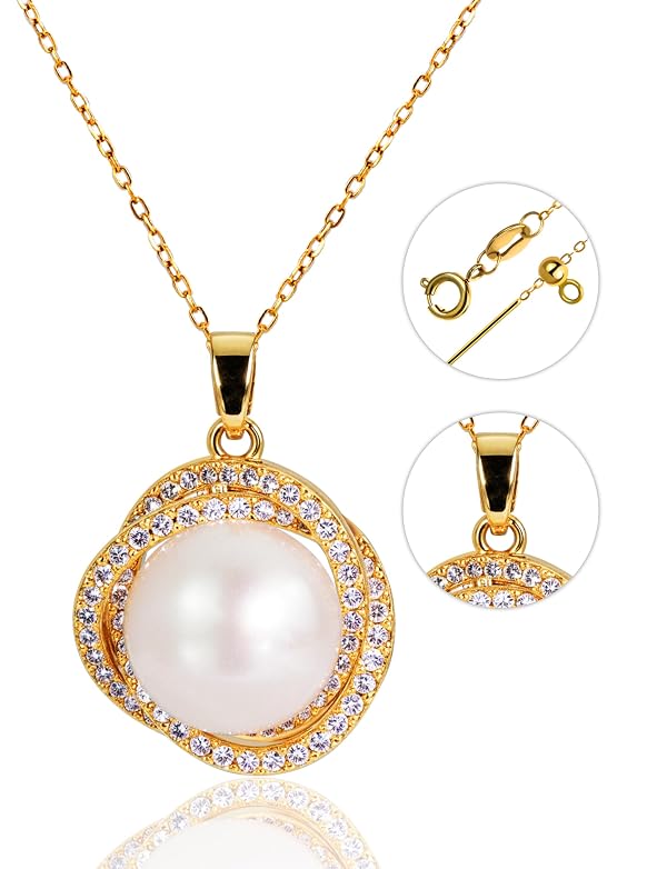 pearlette Freshwater Pearl Necklace for Women, Dainty Pendant Necklace with Cubic Zirconia, 14K Gold Plated/Silver Plated - Ideal Birthday Anniversary Wedding Mothers Day Gifts by pearlette - Used condition - Image 7