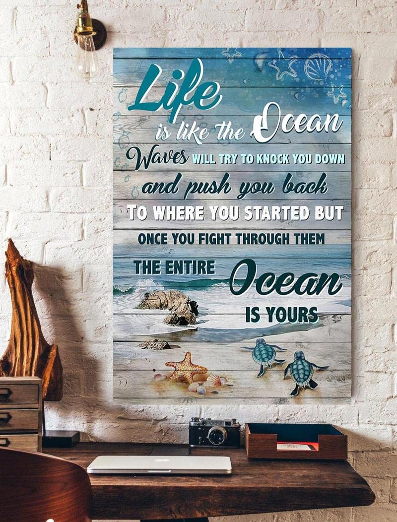 HOUVSSEN A Turtle's Life is Like an Ocean Poster, Fun Vintage Metal Tin Sign Plaque, Metal Poster, 6x8 Inch Tin Sign Vintage Plaque.