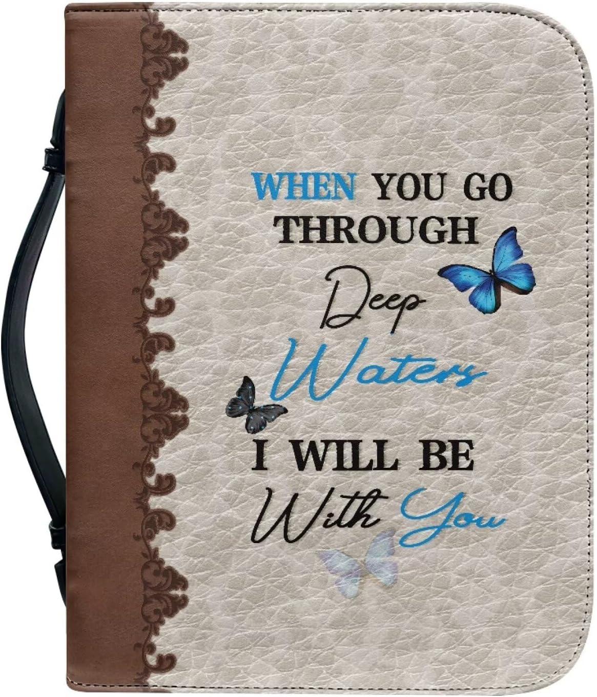 Butterfly Letters Womens Bible Covers Lightweight PU Bible Bag with Built-in Pocket & Pen Slots Bible Holder Case Book Cover Protector Scripture Church Bag Christian Gifts