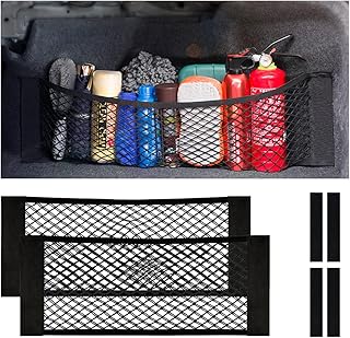 Mesh Cargo Net for Car, 2 Pack Universal Stretchable Trunk Storage Net Wall Sticker Organizer Elastic Pouch Bag for Cars, SUV, Home, Auto Interior Accessories (23.7"*9.8")