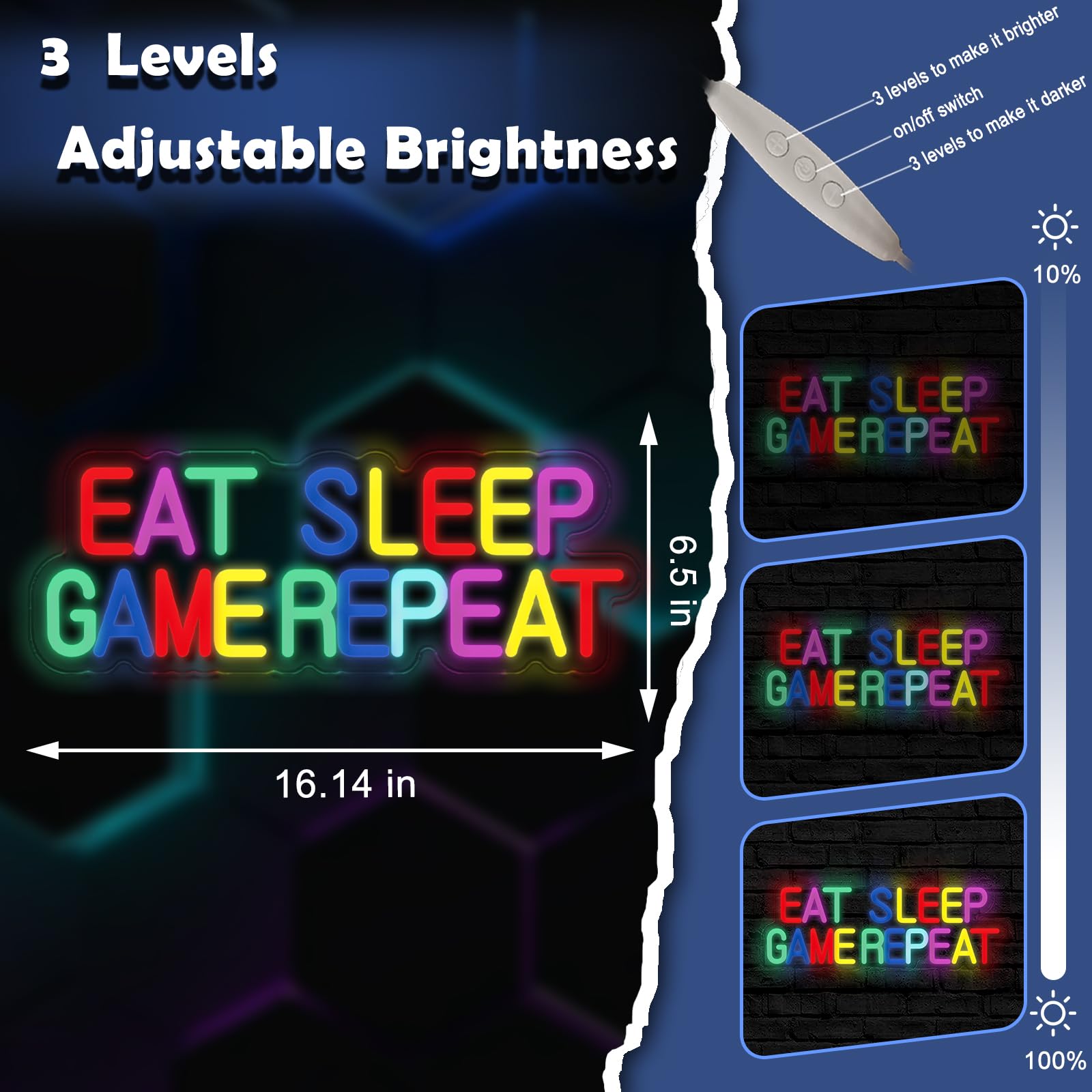 Luz de neón para jugadores, EAT SLEEP GAME REEAT, luz LED para decoración de sala de juegos, decoración de habitación de niños, luz de neón para jugadores, el mejor regalo para niños