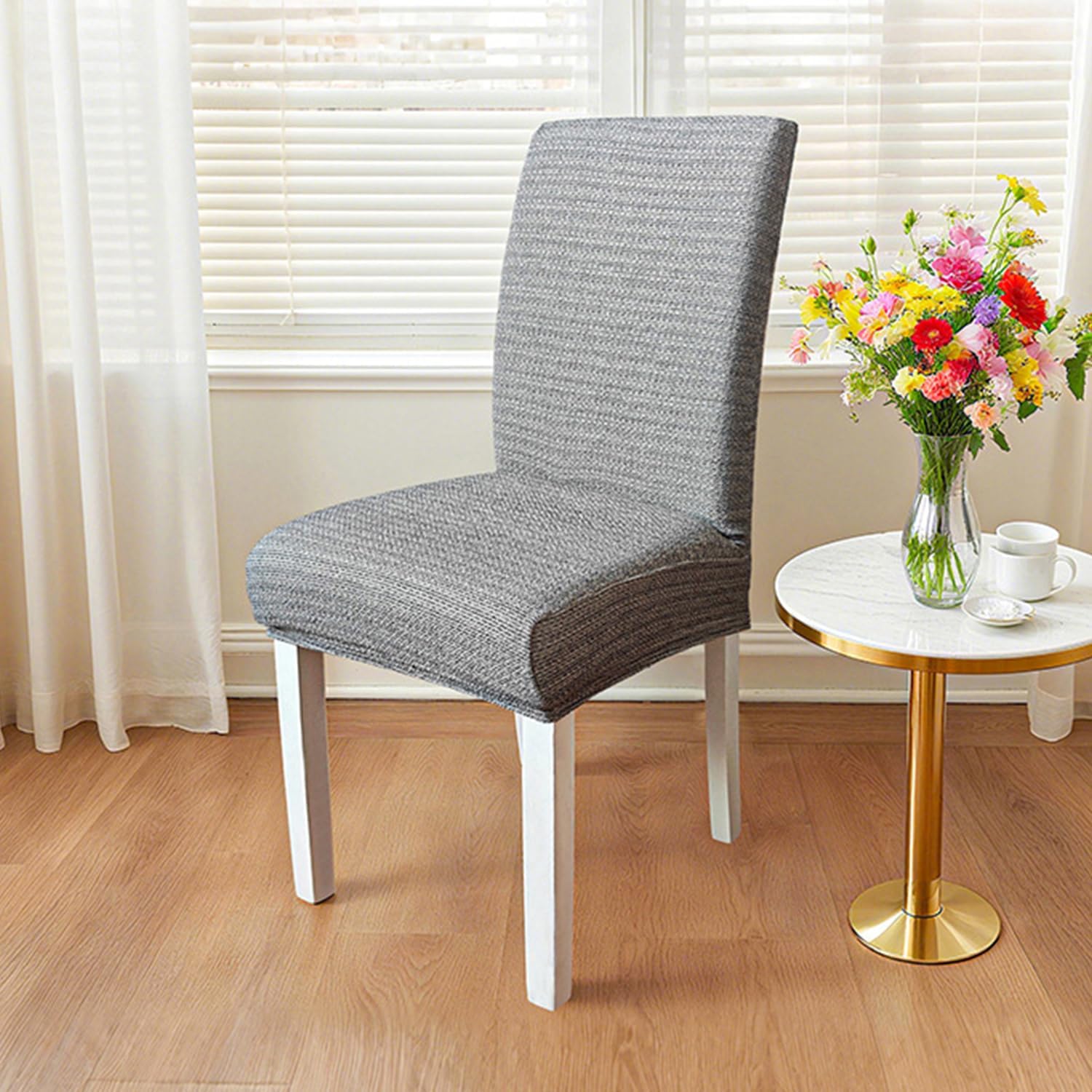 Grey,4pcs, 4Pcs/6Pcs Dining Chair Cover Chenille Fabric Large Chair Slipcover with Elastic Band Chair Protetcor for Hotel Dining Room Hotel Kitchen Dining Chair Seat Slipcovers