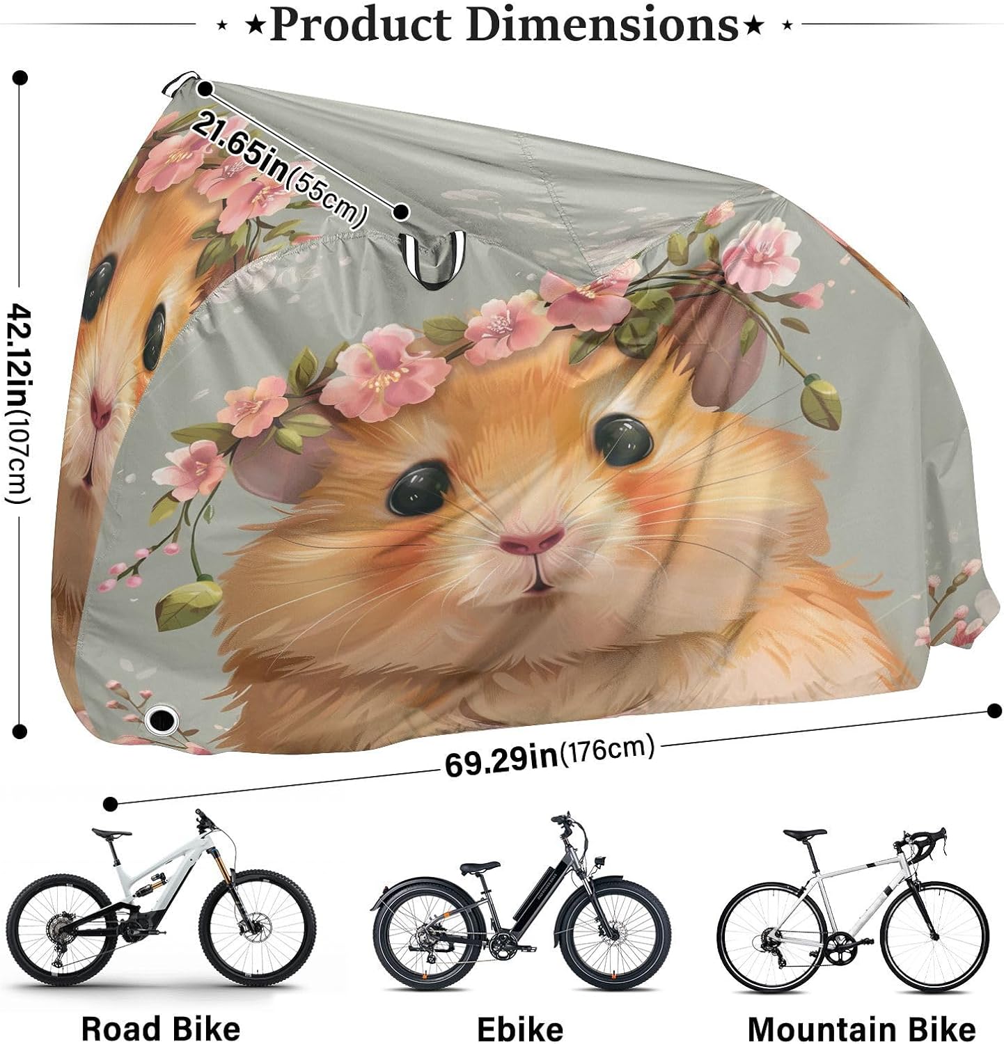 ALAZA Cute Hamster Garland Flower Bike Cover Waterproof Outdoor Ebike Bicycle Covers Tarp Protection for 1/2 Bikes, Sun UV Dust Wind Proof