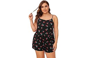 Women's Plus Size Cherry Print Cami Top and Shorts Pajama Sets