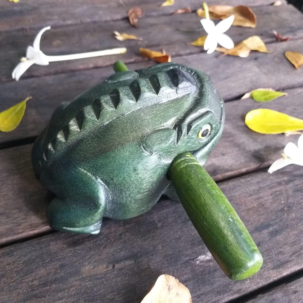 5" Wooden Frog Percussion Instrument Wood Frog Guiro Rasp Tone Block Thailand Handcraft Musical Lucky Frog Home Office Decoration Nice Gift (Green)