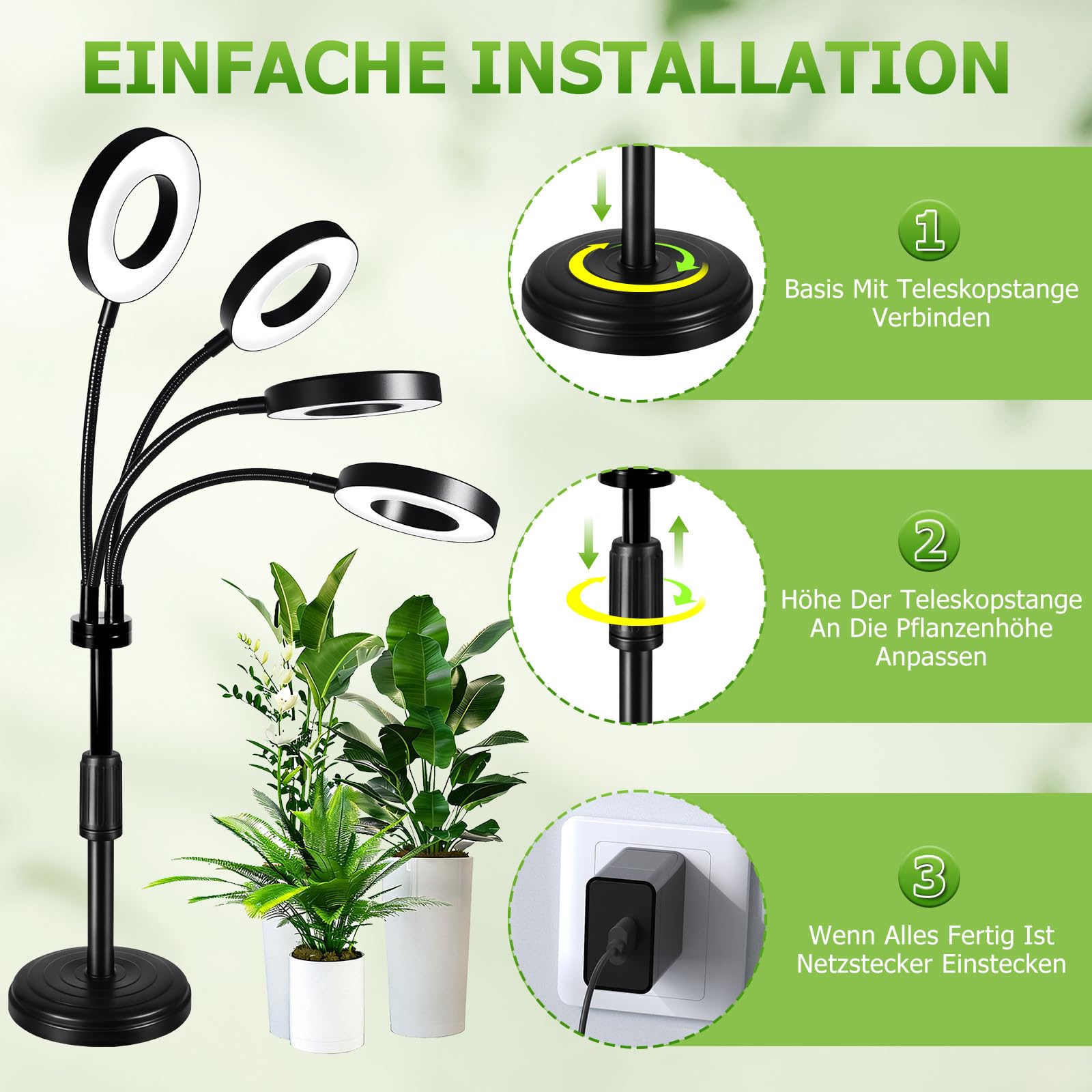 Pflanzenlampe LED Vollspektrum, 100 LEDs Grow Lampe mit 4/8/12H Timer, 4-Kopf Pflanzenlicht mit flexiblem Schwanenhals, Höhenverstellbares Pflanzenlicht für Zimmerpflanzen Pflanzenregal