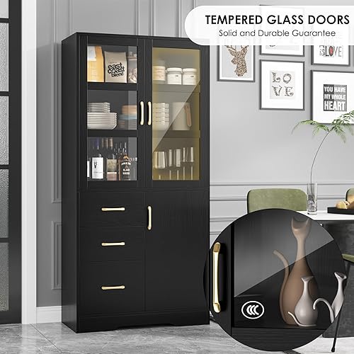 Miniatura 6 de HIFIT Tall Display Storage Cabinet with HD Glass Doors & Shelves, 67" Tall Bookcase and Bookshelf with 3 Drawers, Modern Glass China Cabinet for