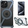 Hacray HR26888i15PM Bumper Case, 360° Rotation, Magsafe Ring Stand, Aluminum Material, Impact Resistant, Durable, MagSafe Compatible, Drop Prevention, Smartphone Grip, Aluminum Blue