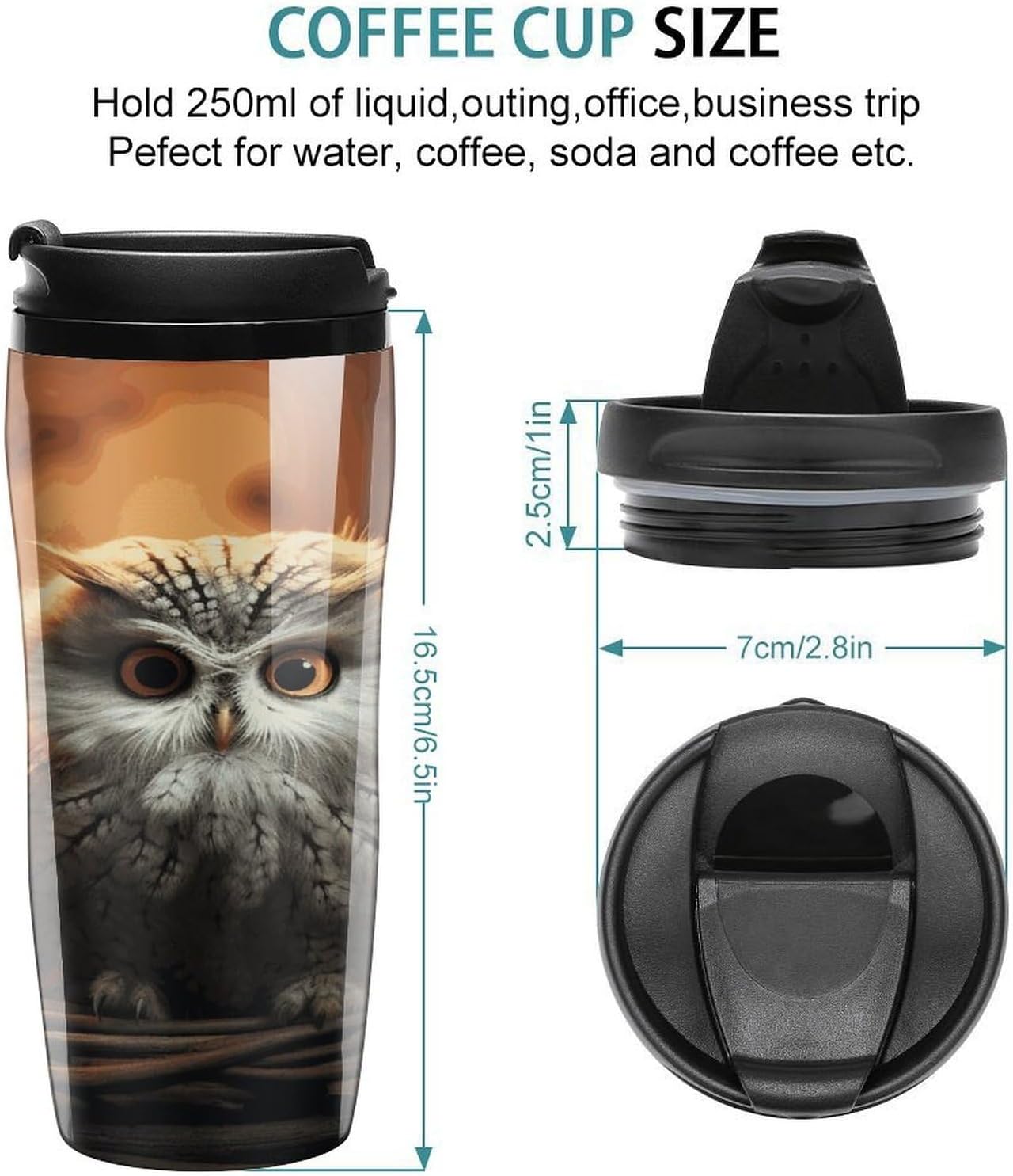 Cute Owl Baby Coffee Cup Reusable Portable Water Bottle with Double-Walled Plastic,Coffee Mug for Hot & Cold Drinks, Cup Holder Friendly 350ml