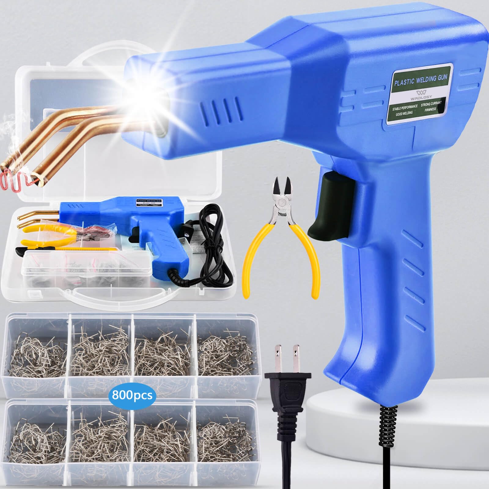 Plastic Welder, 800PCS Staples, Plastic Welding Kit, Must Have For DIYers, Instant On/Off, Plastic Welder Kit, Bumper Repair Kit Plastic Repair Kit, Portable Toolbox (Blue)