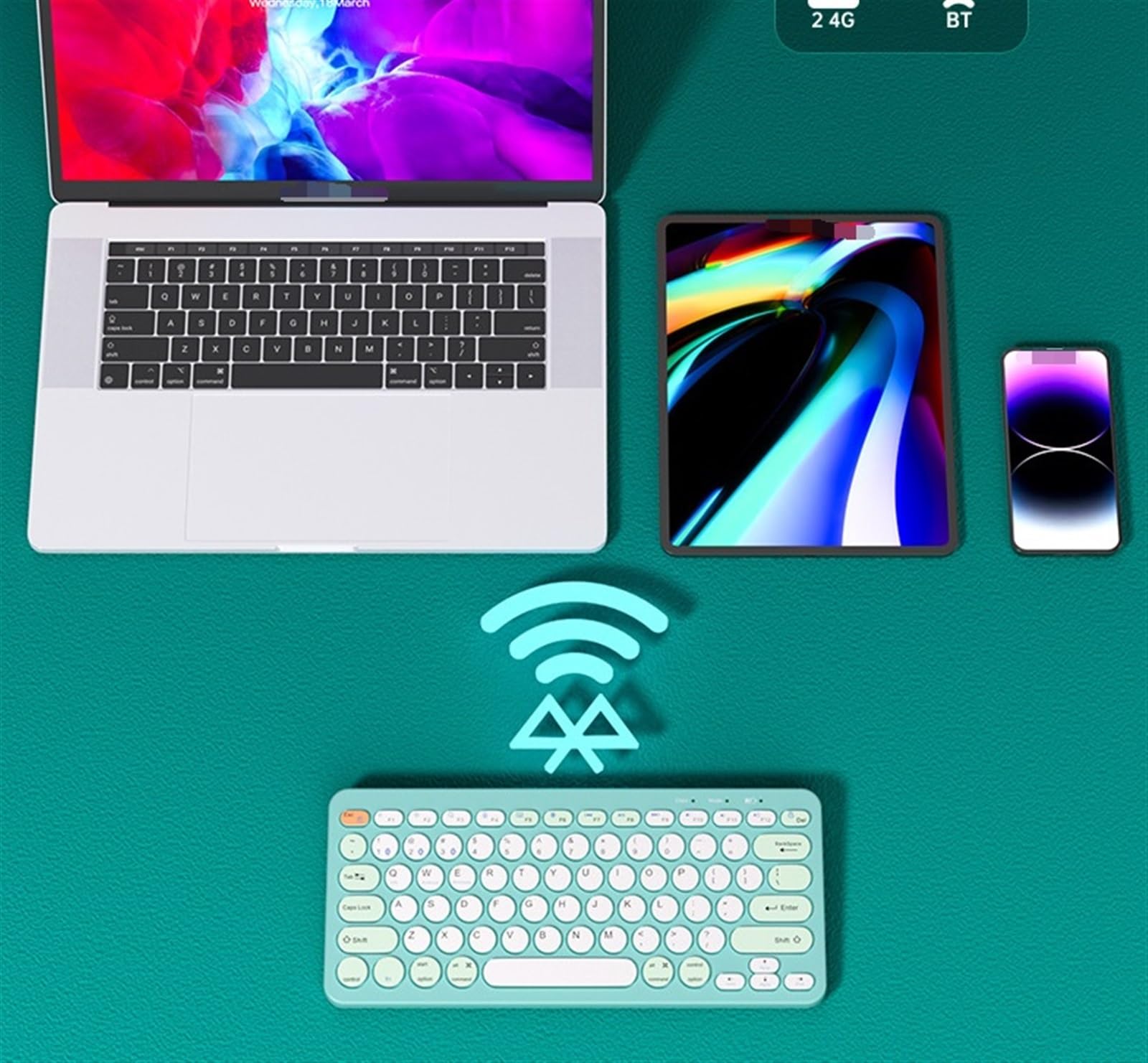 Klawiatura i Mysz do Gier, Klawiatura Komputerowa I Mysz Combo Retro Klawiatura Do Pisania Z Okrągłymi Klawiszami 2.4G Śliczna Mysz Wodoszczelna Klawiatura i Mysz(Purple)